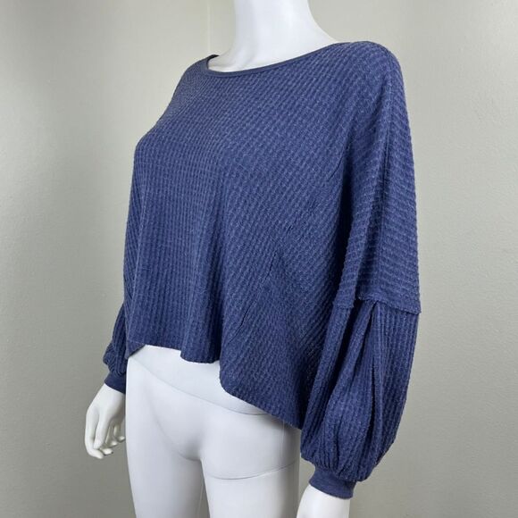 Free People Womens Size XS Blue Love Me Thermal Waffle Sweater Dolman Sleeve Top - Picture 9 of 14